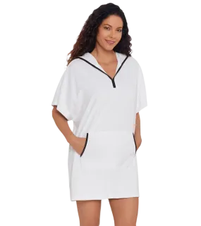 Shapesolver Women's Hooded Terry Pullover Cover Up - White