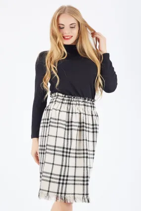 SNS Beige Black Thin Striped Slit Plaid Skirt - Warren