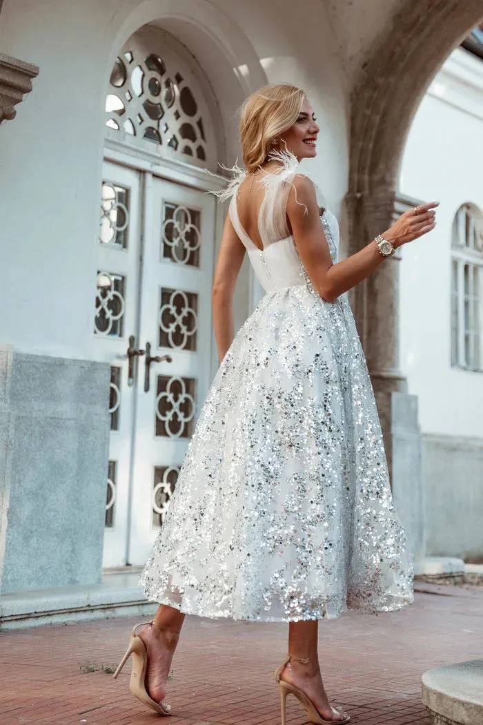 TINA HOLLY Couture sweetheart sequin midi gown