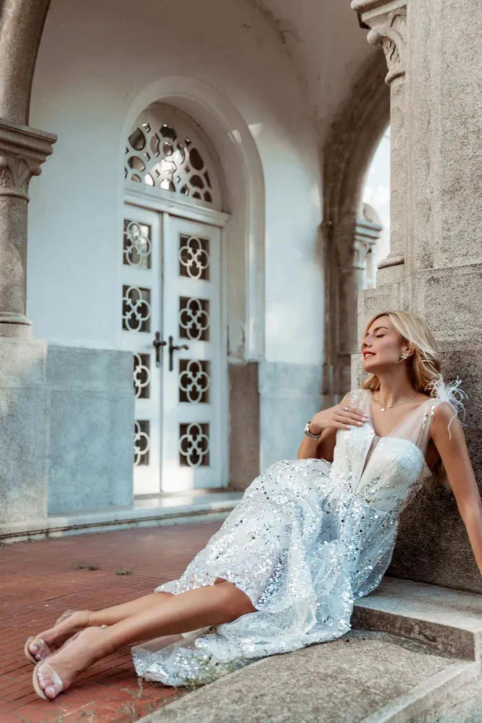 TINA HOLLY Couture sweetheart sequin midi gown