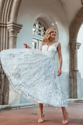 TINA HOLLY Couture sweetheart sequin midi gown