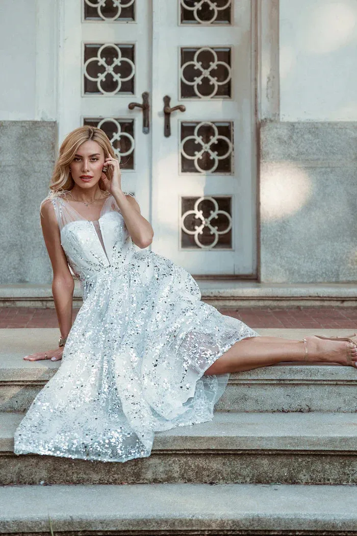 TINA HOLLY Couture sweetheart sequin midi gown