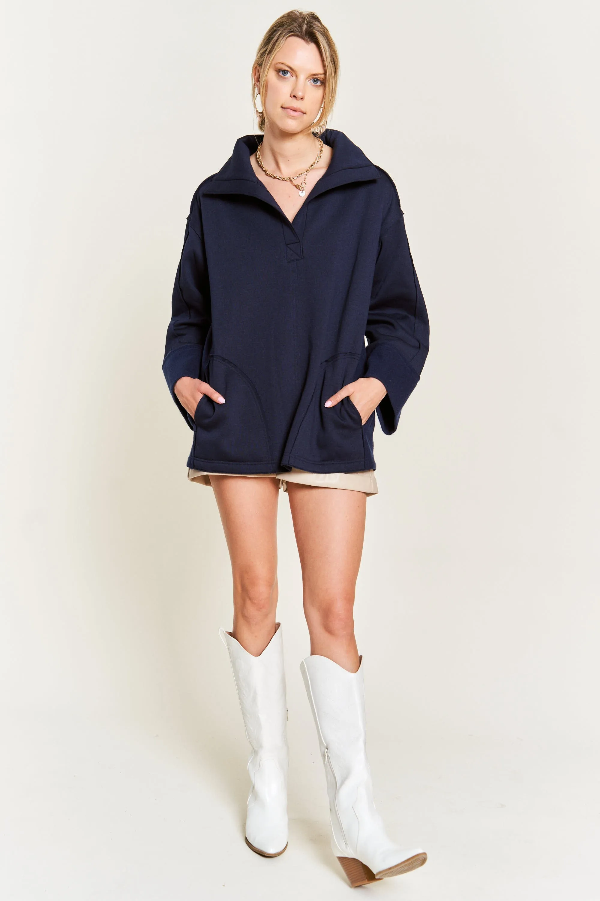 Together At Last Collared Pullover - Navy