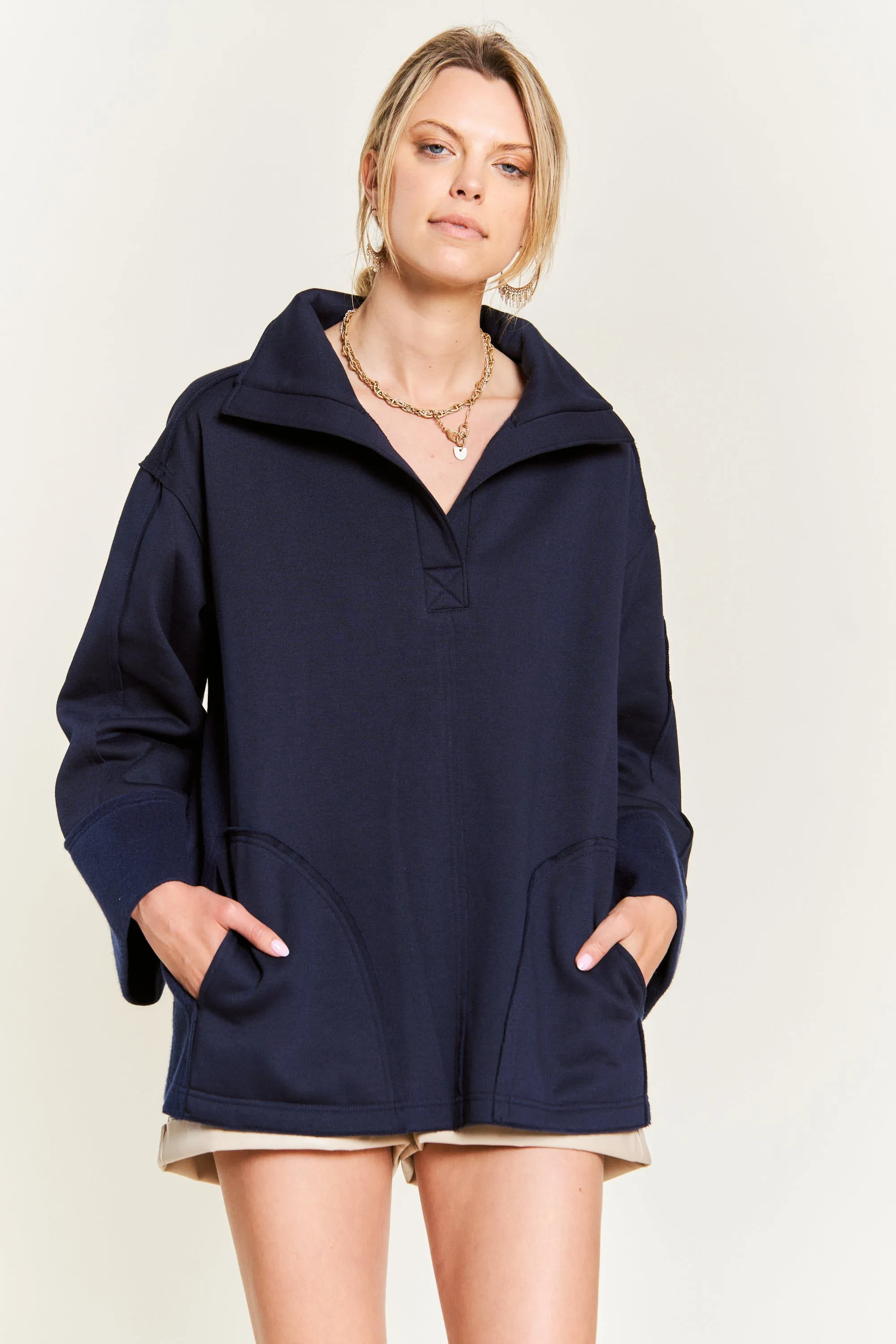 Together At Last Collared Pullover - Navy