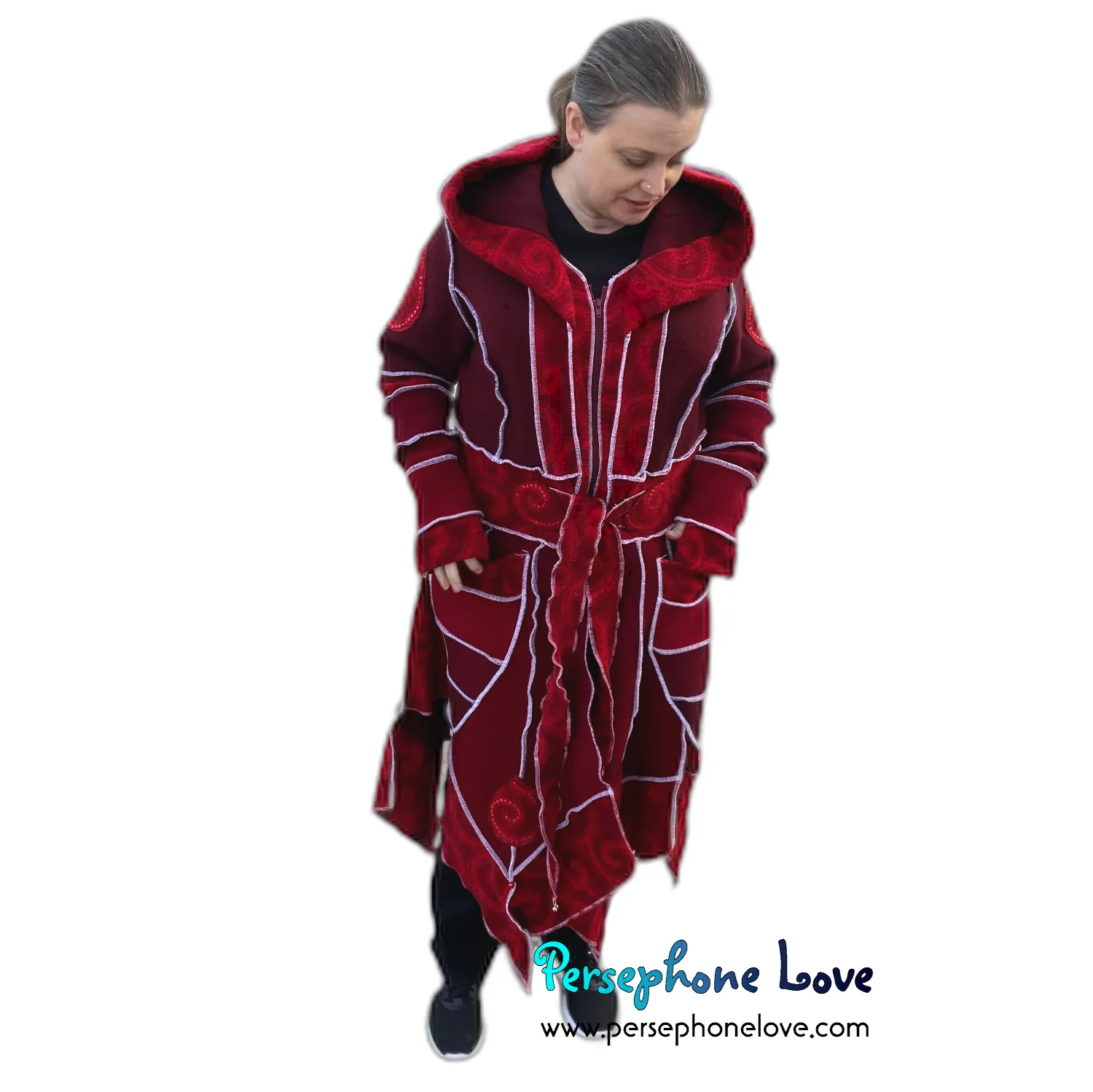 “Utopia” Red pixie felted 100% cashmere/fleece Katwise-inspired sequin sweatercoat-2552