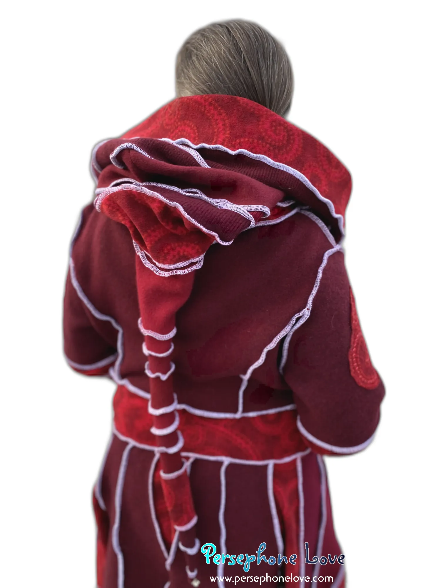 “Utopia” Red pixie felted 100% cashmere/fleece Katwise-inspired sequin sweatercoat-2552