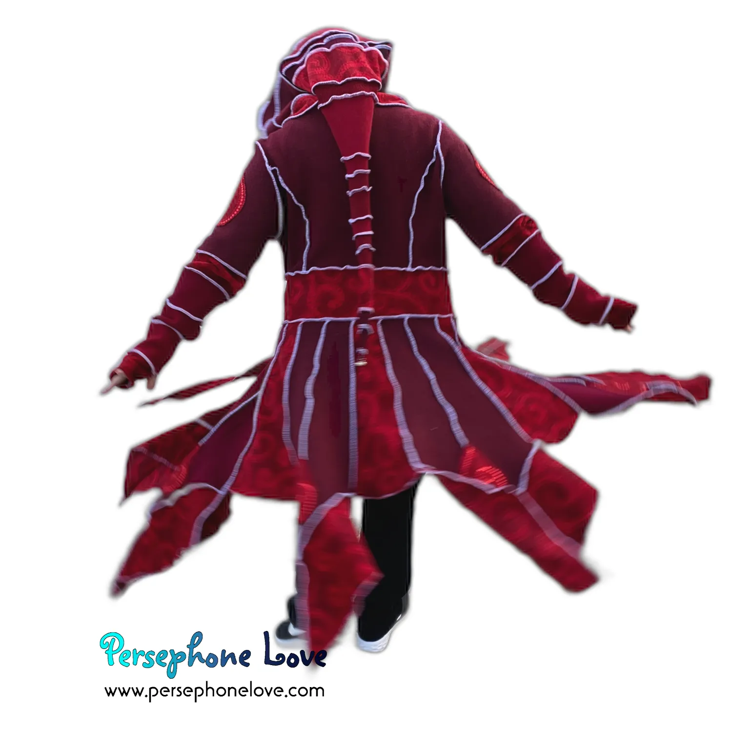 “Utopia” Red pixie felted 100% cashmere/fleece Katwise-inspired sequin sweatercoat-2552