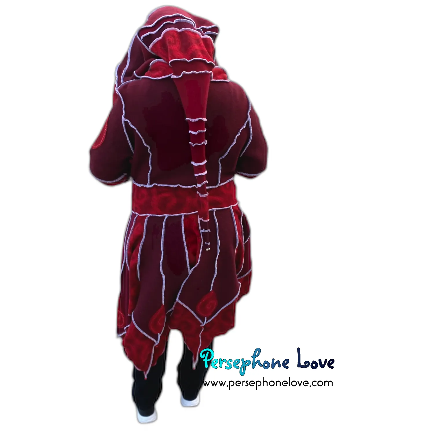 “Utopia” Red pixie felted 100% cashmere/fleece Katwise-inspired sequin sweatercoat-2552