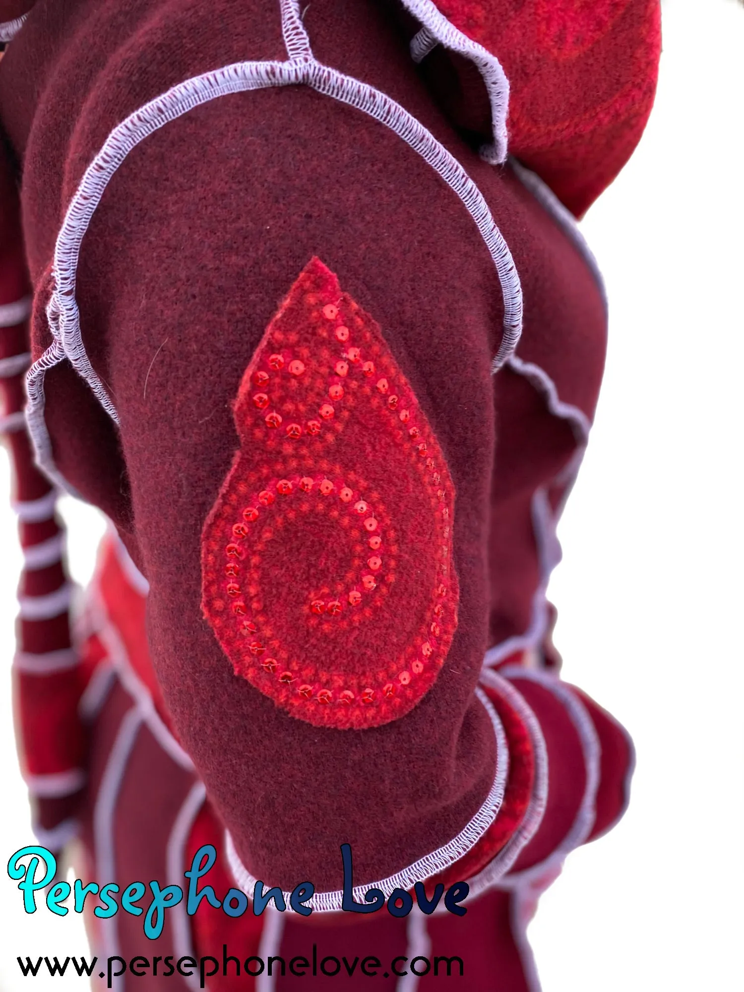 “Utopia” Red pixie felted 100% cashmere/fleece Katwise-inspired sequin sweatercoat-2552