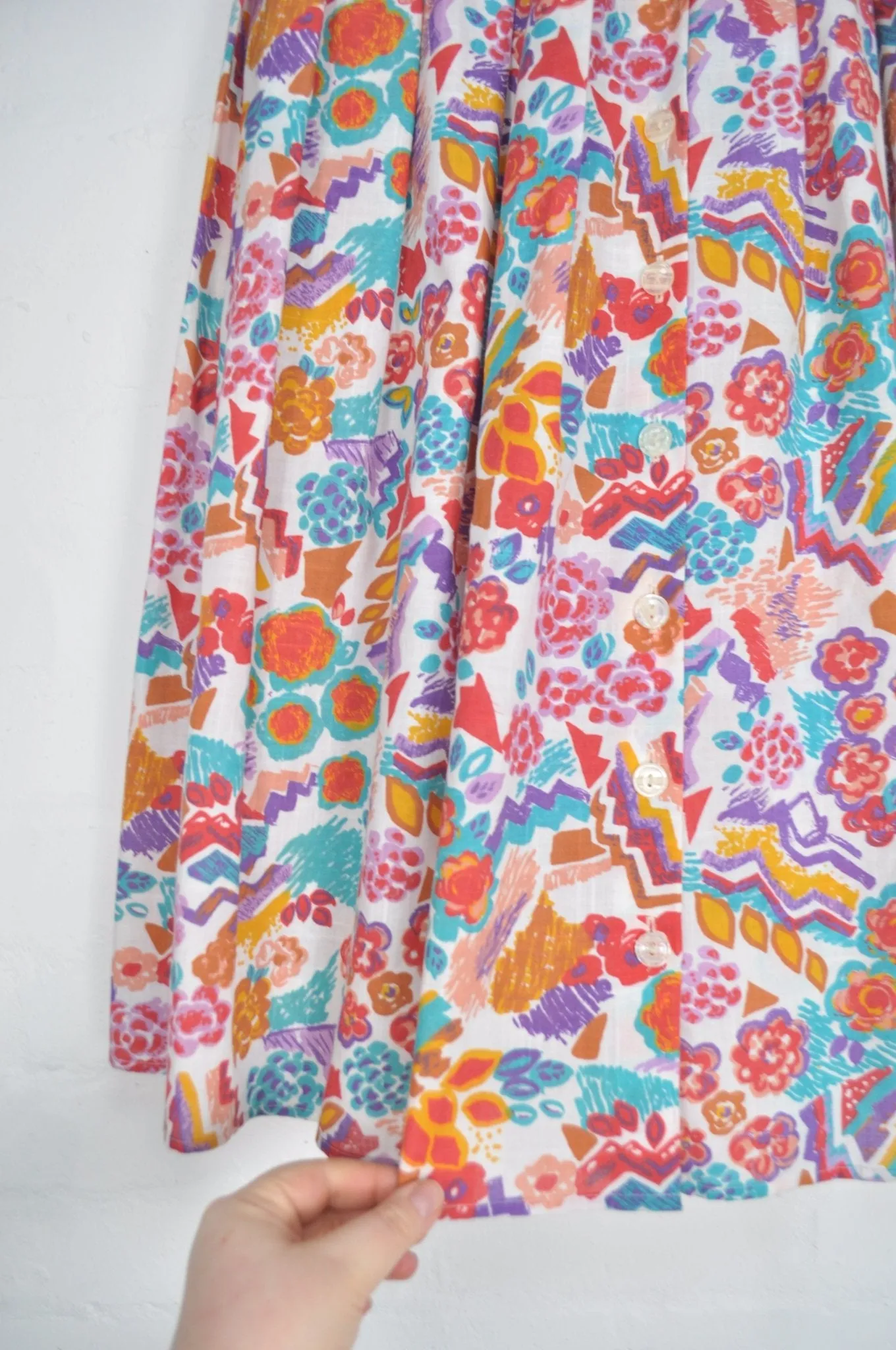 Vintage 80's Graphic Tropical Print Pleated Midi Skirt 10-12