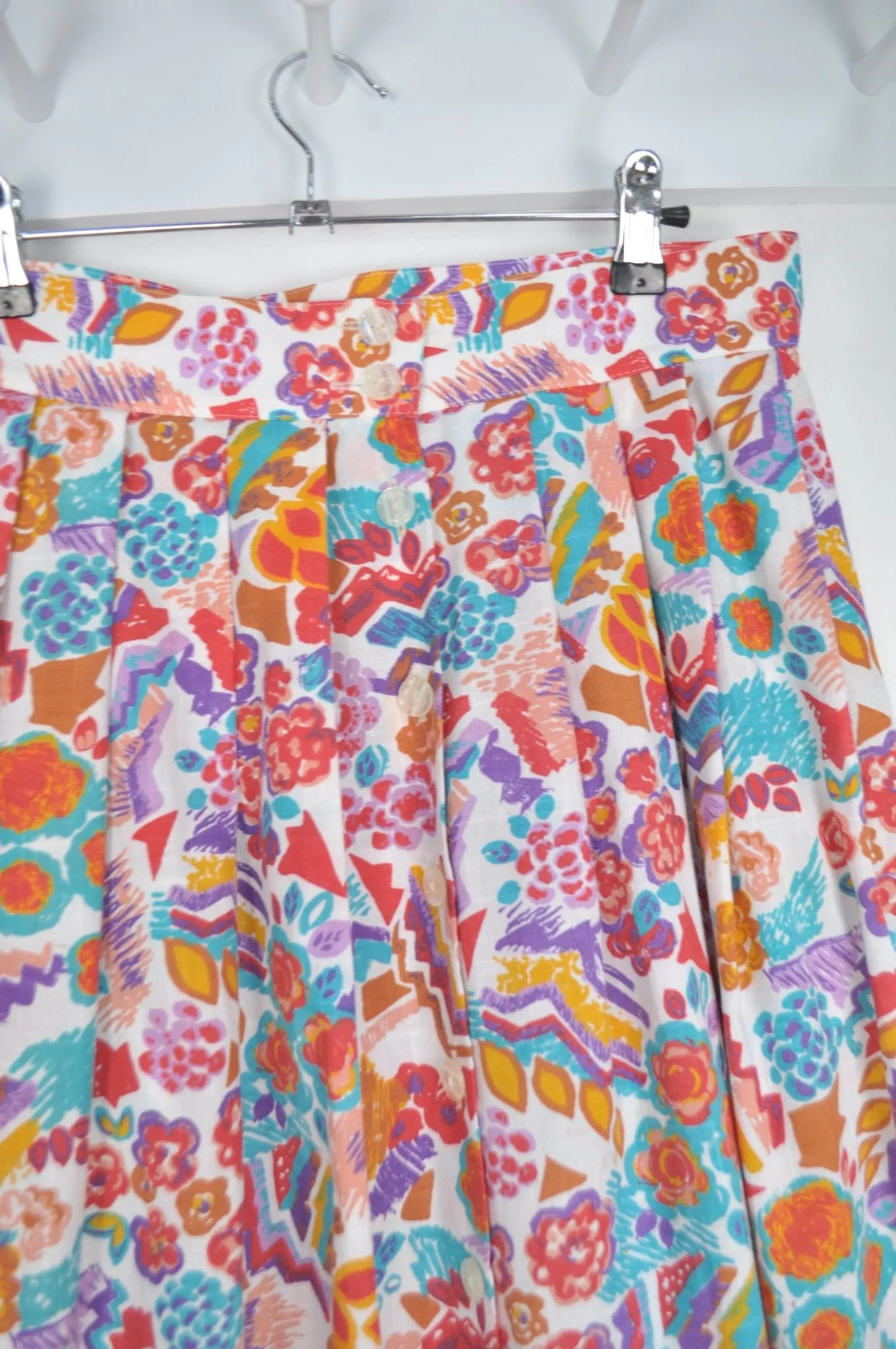 Vintage 80's Graphic Tropical Print Pleated Midi Skirt 10-12