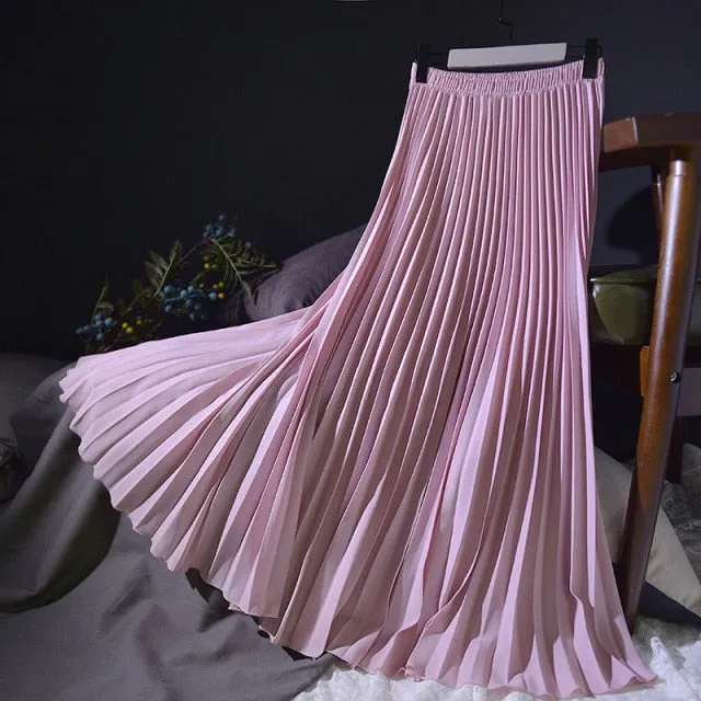 Women's Vintage Fashion Designer High Waist Pleated Skirts (Midi)