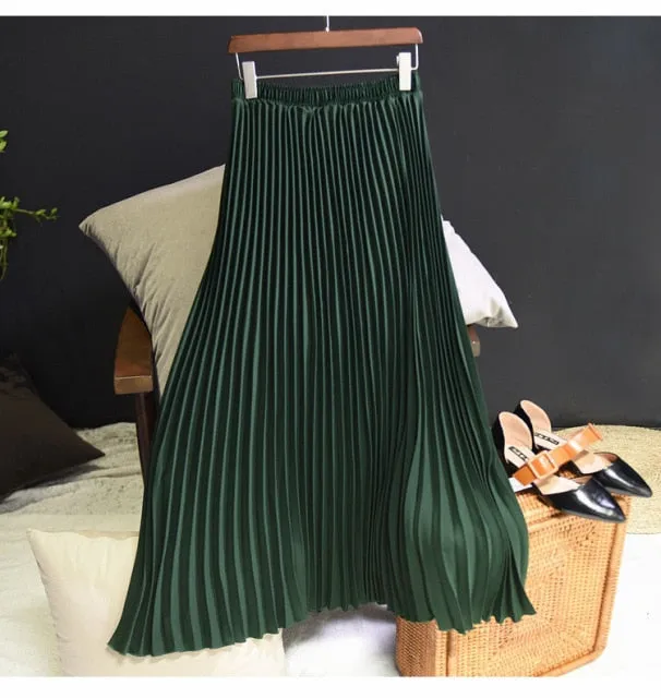 Women's Vintage Fashion Designer High Waist Pleated Skirts (Midi)