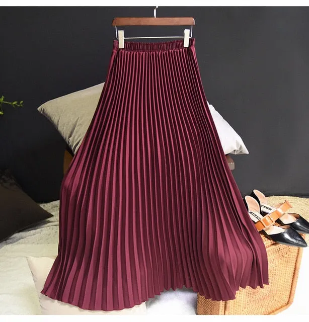 Women's Vintage Fashion Designer High Waist Pleated Skirts (Midi)