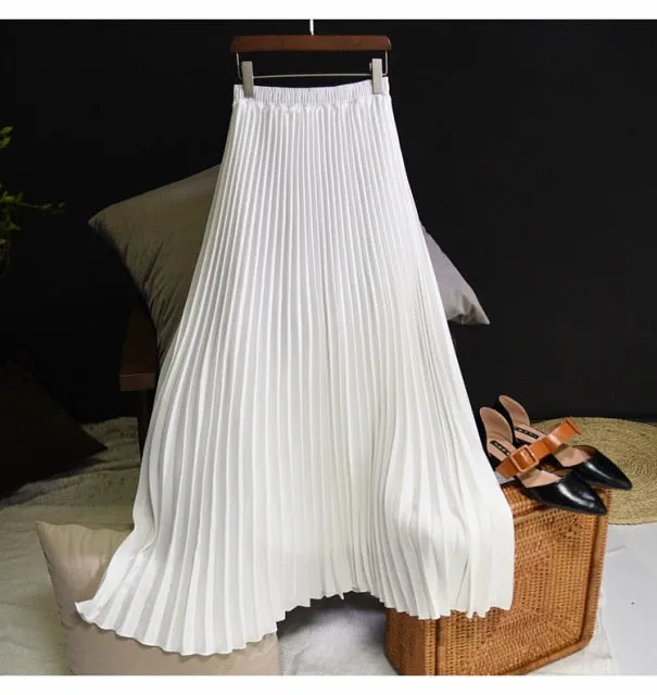 Women's Vintage Fashion Designer High Waist Pleated Skirts (Midi)