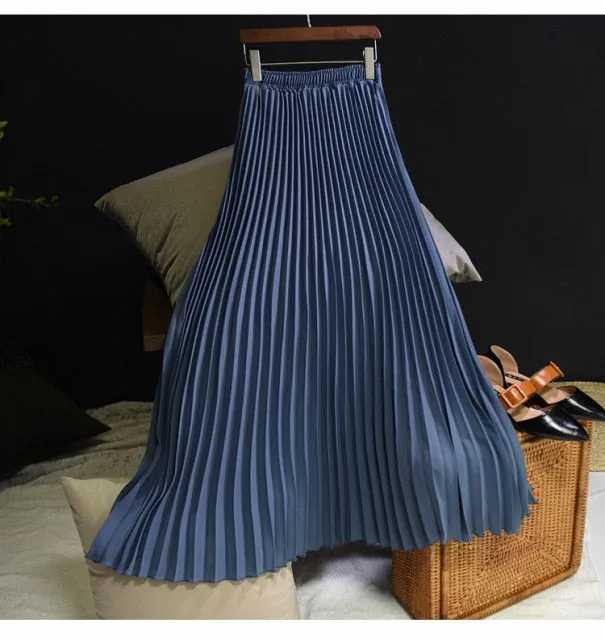 Women's Vintage Fashion Designer High Waist Pleated Skirts (Midi)