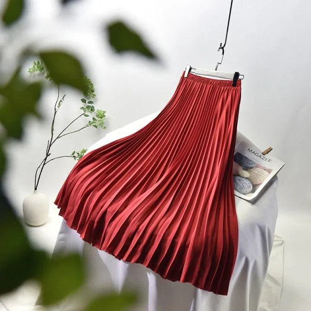 Women's Vintage Fashion Designer High Waist Pleated Skirts (Midi)