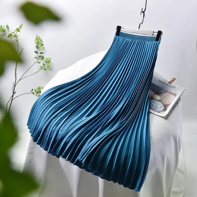 Women's Vintage Fashion Designer High Waist Pleated Skirts (Midi)