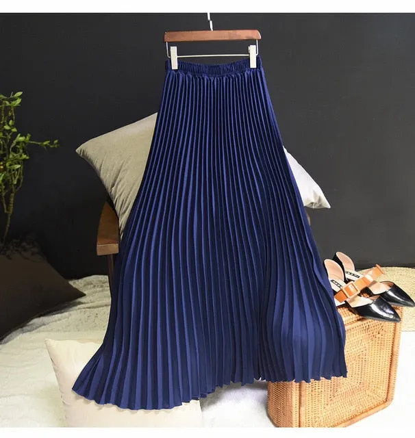 Women's Vintage Fashion Designer High Waist Pleated Skirts (Midi)