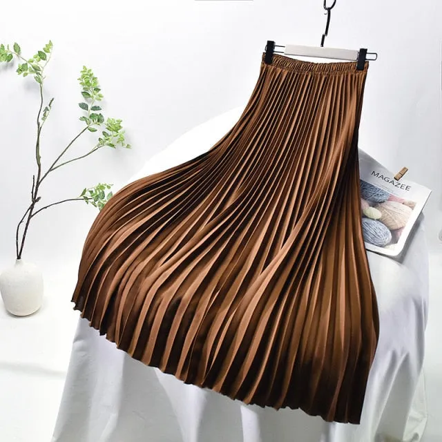 Women's Vintage Fashion Designer High Waist Pleated Skirts (Midi)