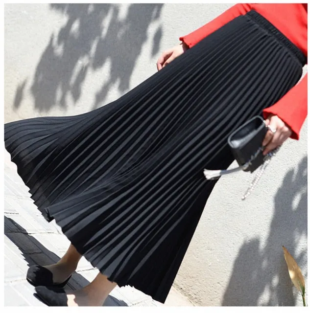 Women's Vintage Fashion Designer High Waist Pleated Skirts (Midi)