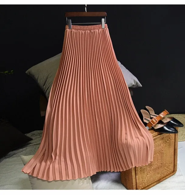 Women's Vintage Fashion Designer High Waist Pleated Skirts (Midi)