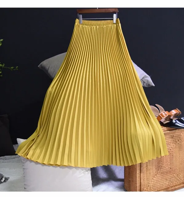 Women's Vintage Fashion Designer High Waist Pleated Skirts (Midi)