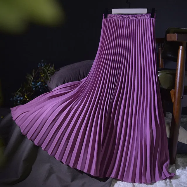 Women's Vintage Fashion Designer High Waist Pleated Skirts (Midi)