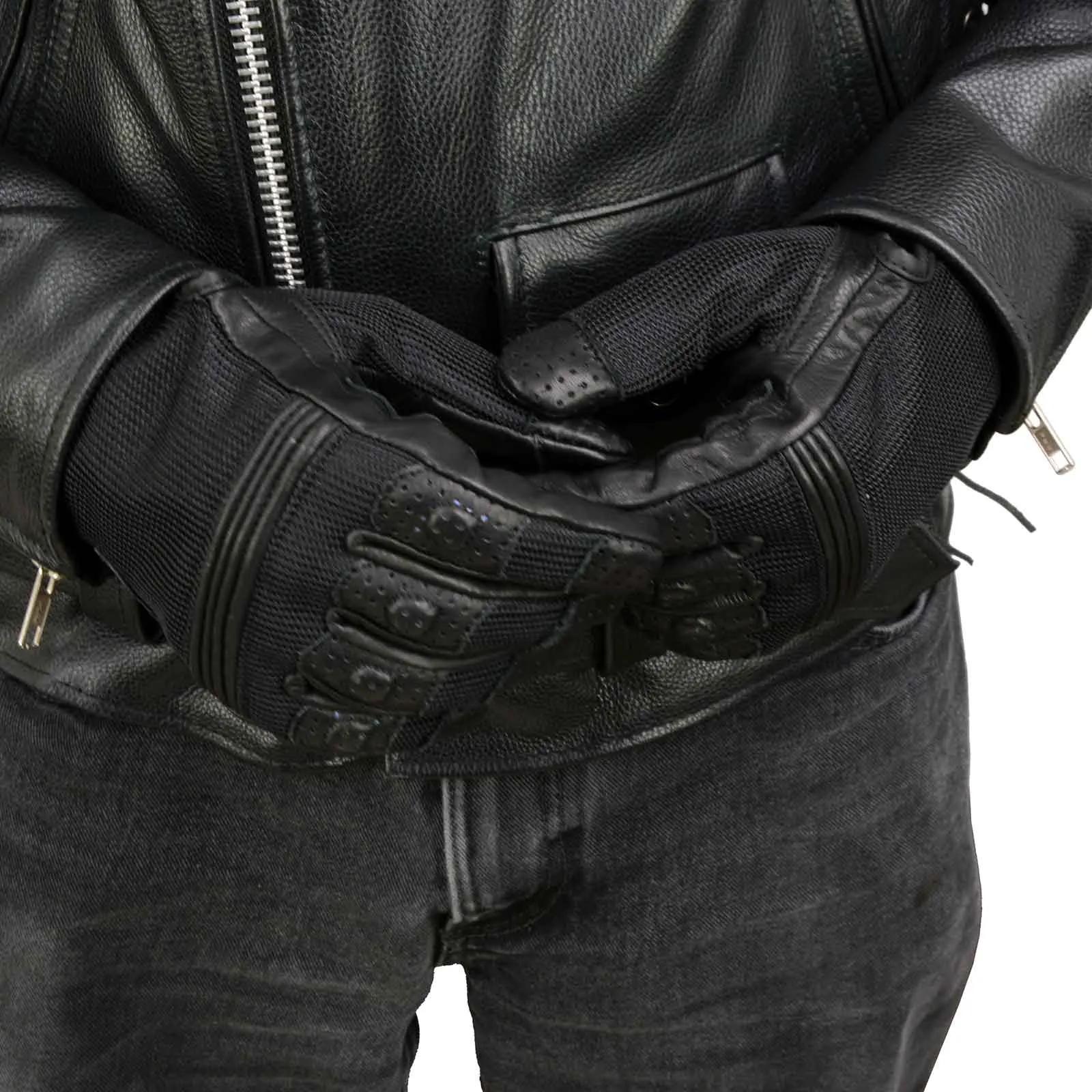 Xelement XG17506 Men's Black Leather with Mesh Racing Motorcycle