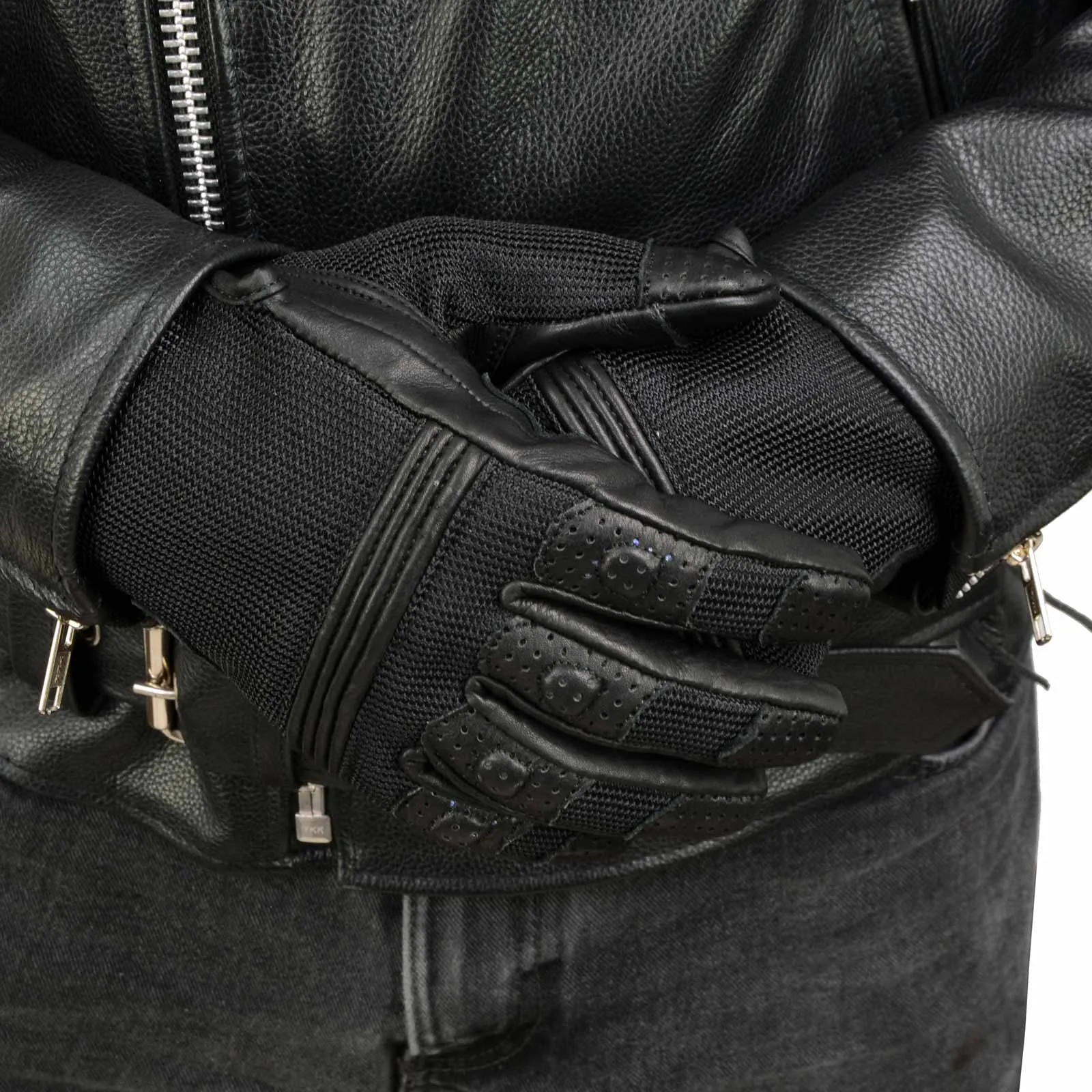 Xelement XG17506 Men's Black Leather with Mesh Racing Motorcycle